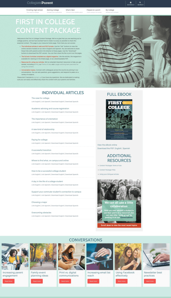 Image of CollegiateParent website.